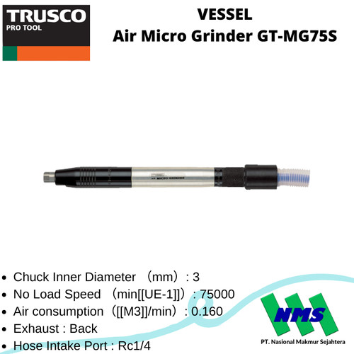 Trusco 124-6585 VESSEL Air Micro Grinder GT-MG75S Gerinda Angin Mini