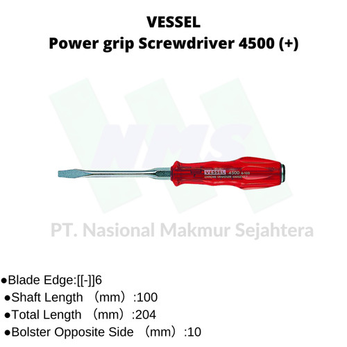 TRUSCO 124-6305 VESSEL Power grip Screwdriver Obeng Minus (-)