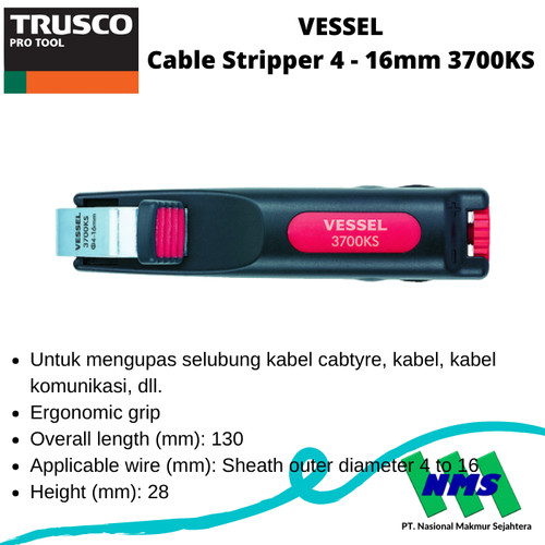 TRUSCO 114-3061 VESSEL Cable Stripper 4 - 16mm 3700KS