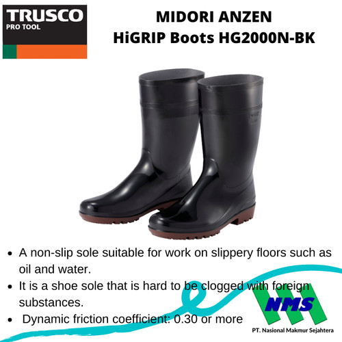 TRUSCO 388-6603 MIDORI ANZEN HiGRIP Boots HG2000N-BK Sepatu Safety