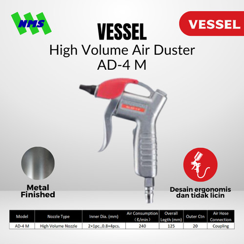 Air Blow Gun VESSEL AD-4 M 4M Air Duster Bertekanan Tinggi High Volume Nozzle Tembakan Semprotan Angin Kompresor