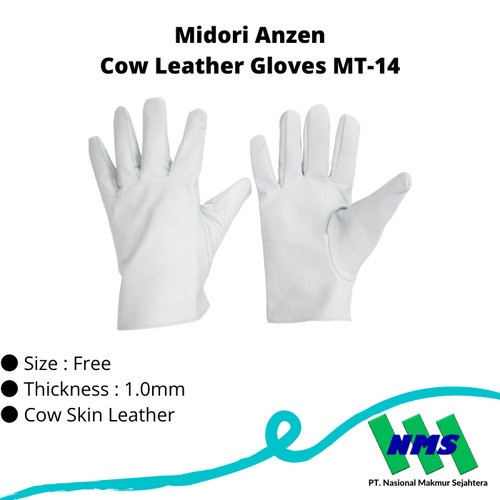 TRUSCO 819-3314 MIDORI ANZEN Cow Leather Gloves MT-14-GYUU-W