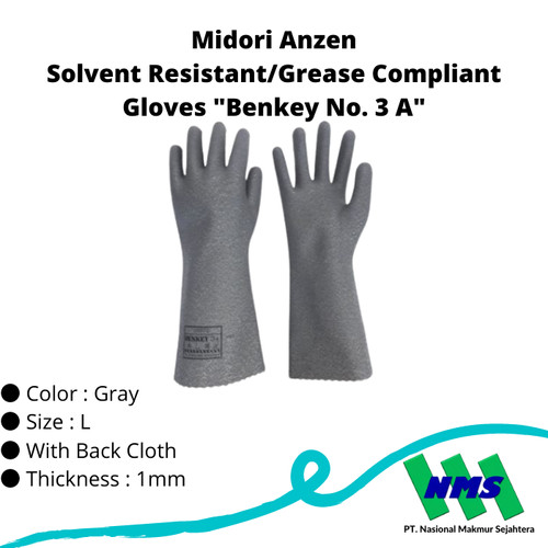 TRUSCO 819-2459 Solvent/Grease Resistant Gloves Benkey No.3A