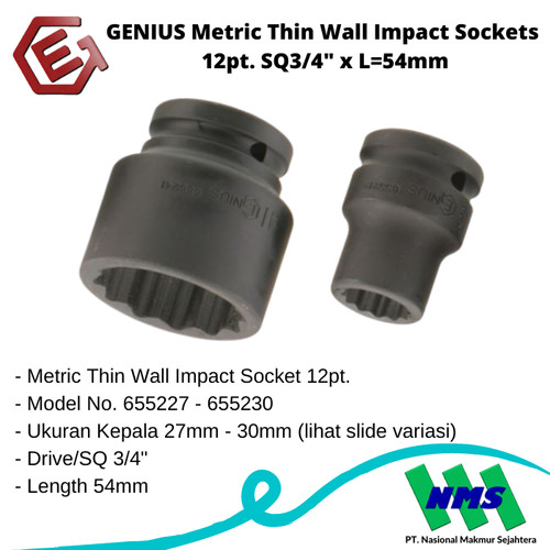 GENIUS Metric Thin Wall Impact Sockets 12pt. SQ3/4" x L=57mm