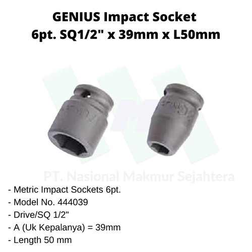 GENIUS Metric Impact Sockets 6pt. SQ1/2" x L=50mm