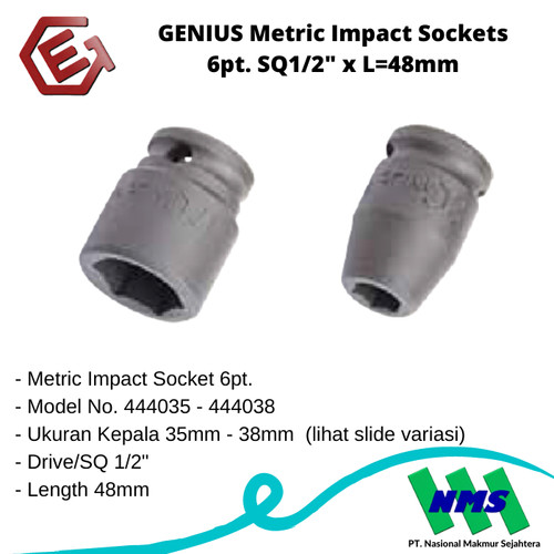 GENIUS Metric Impact Sockets 6pt. SQ1/2" x L=48mm