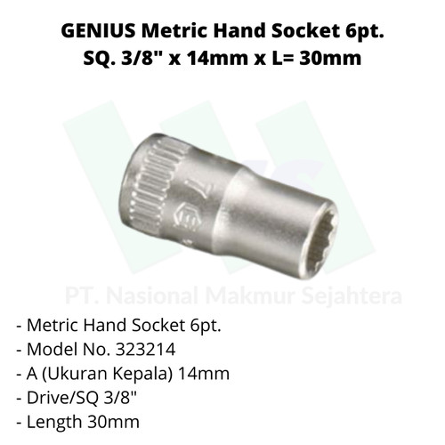 GENIUS Metric Hand Socket 6pt. SQ. 3/8" x L= 30mm