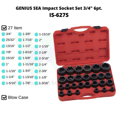 GENIUS SEA Impact Socket Set 3/4" 6pt. IS-627S