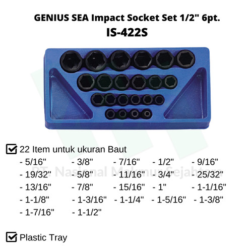 GENIUS SEA Impact Socket Set 1/2" 6pt. IS-422S