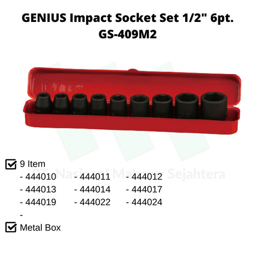 GENIUS Impact Socket Set 1/2" 6pt. GS-409M2