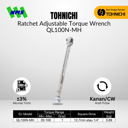 TOHNICHI Adjustable Torque Wrench QL100N4-MH