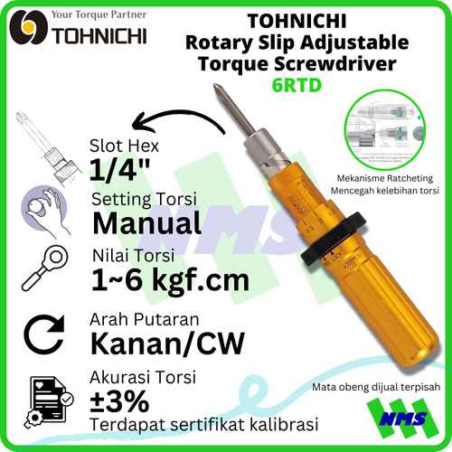 Obeng Torsi 6RTD 1 - 6 kgf.cm TOHNICHI Rotary Slip Torque Screwdriver