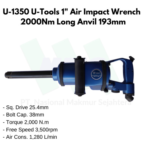 U-1350 U-Tools 1" Air Impact Wrench 2000Nm Long Anvil 193mm