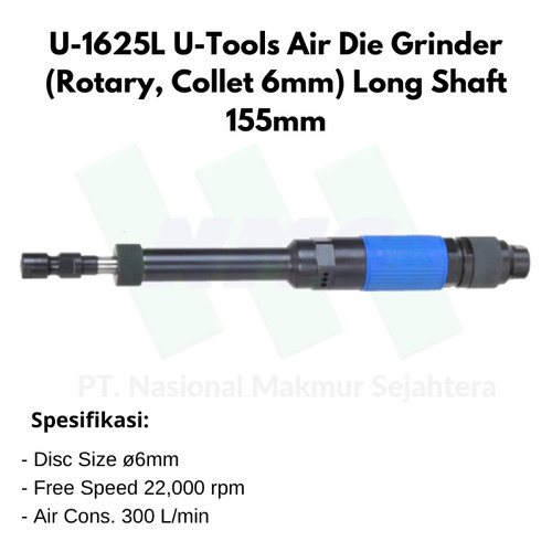 U-1625L U-Tools Air Die Grinder (Rotary, Collet 6mm) Long Shaft 155mm