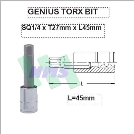 Torx Bit SQ1/4" x T27mm x L45mm Genius Tools (Kunci Sepeda)