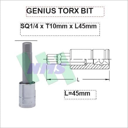 Torx Bit SQ1/4" x T10mm x L45mm Genius Tools ( Kunci Sepeda )