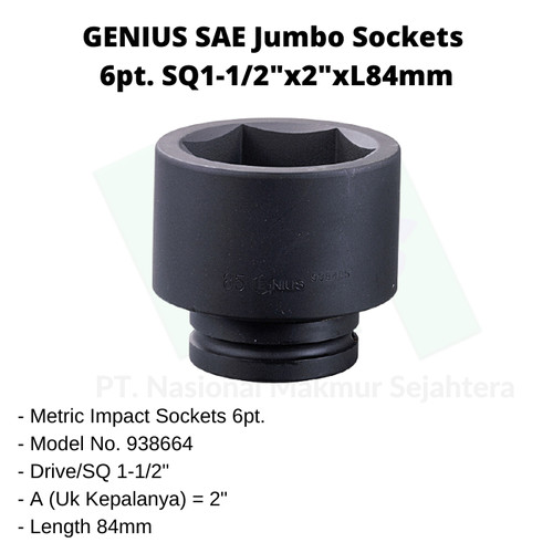 SAE Jumbo Sockets 6pt. SQ1-1/2"x2"x L84mm Genius Tools