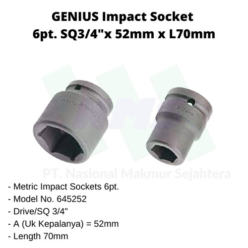 Sockets 6pt. SQ3/4"x 52mm x L70mm Genius Tools ( Impact Socket )