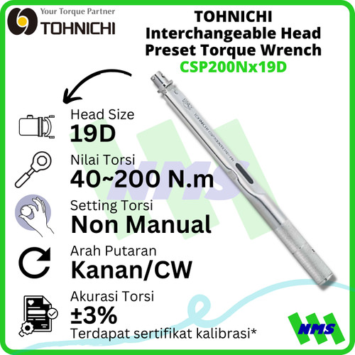 Kunci Torsi CSP200Nx19D 40-200Nm TOHNICHI Interchangeable TorqueWrench