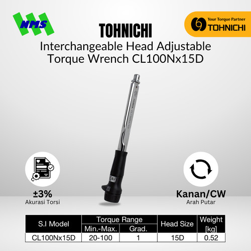 Kunci Torsi CL100Nx15D TOHNICHI Interchangeable Torque Wrench