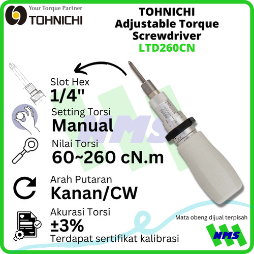 Obeng Torsi LTD260CN 60-260 cNm TOHNICHI Adjustable Torque Screwdriver