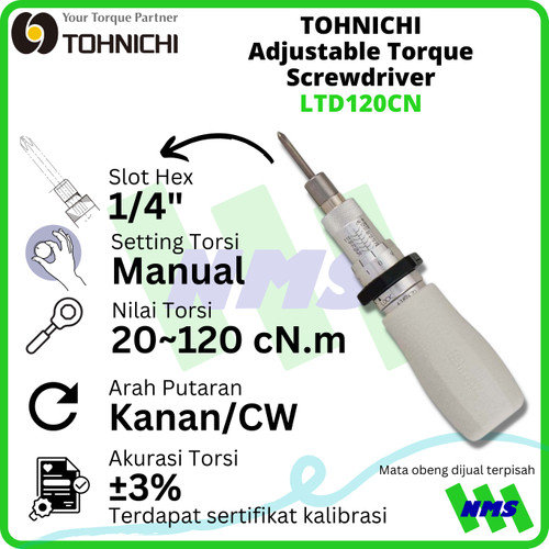 Obeng Torsi LTD120CN 20-120 cNm TOHNICHI Adjustable Torque Screwdriver