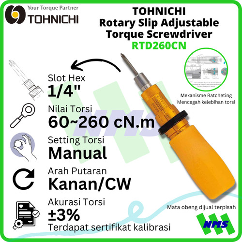 Obeng Torsi TOHNICHI RTD260CN 60 - 260cNm 1/4" Rotary Torque Screwdriver