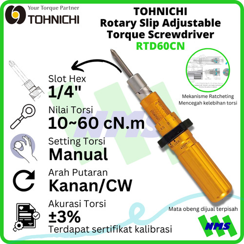 Obeng Torsi RTD60CN 10 - 60 cNm TOHNICHI Rotary Torque Screwdriver