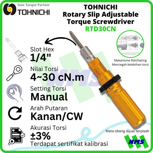 Obeng Torsi RTD30CN (4-30 cNm) TOHNICHI Torque Screwdriver