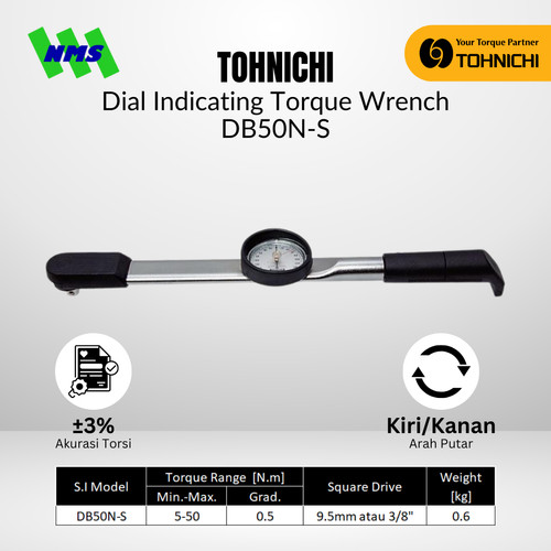 Kunci Torsi DB50N-S 3/8" TOHNICHI Dial Indicating Torque Wrench