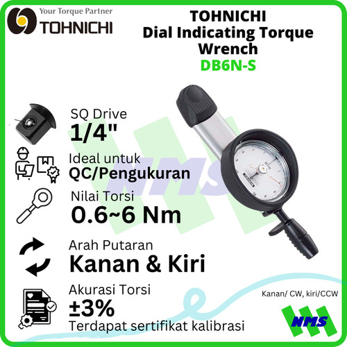 Kunci Torsi DB6N-S 0,6-6Nm 1/4" TOHNICHI Dial Indicating Torque Wrench