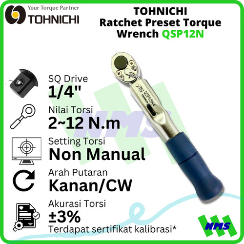 Kunci Torsi QSP12N 1/4" 2 - 12 Nm TOHNICHI Preset Torque Wrench