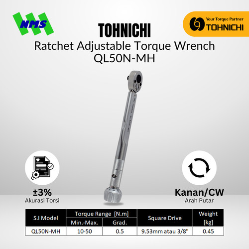 TOHNICHI Adjustable Torque Wrench QL50N-MH