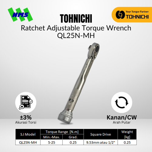 Kunci Torsi QL25N-MH 3/8" 5 - 25 Nm TOHNICHI Torque Wrench