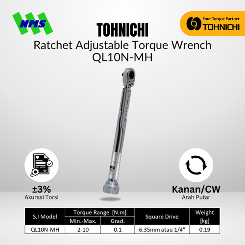 Kunci Torsi QL10N-MH 1/4" 2 - 10 Nm TOHNICHI Torque Wrench