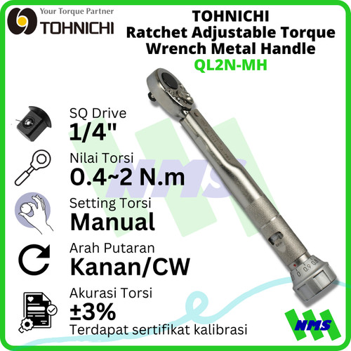 Kunci Torsi QL2N-MH 1/4" 0.4 - 2 Nm TOHNICHI Torque Wrench