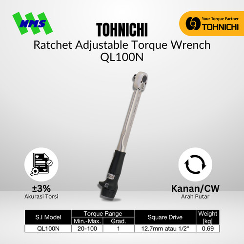 TOHNICHI Adjustable Torque Wrench QL100N4