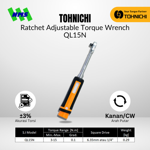 TOHNICHI Adjustable Torque Wrench QL15N