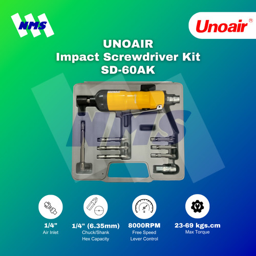 Obeng Angin UNOAIR SD-60AK 1/4" Impact Air Screwdriver Kit Fullset