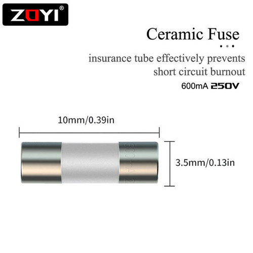 ZOYI Fuse Keramik Fuse For Multimeter Instrument 600mA 3.5mmx10mm 250V