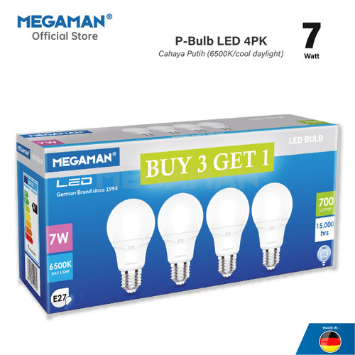 Paket Bohlam Lampu LED Megaman YTA60Z4 7Watt 6500K 4PK 170-240V