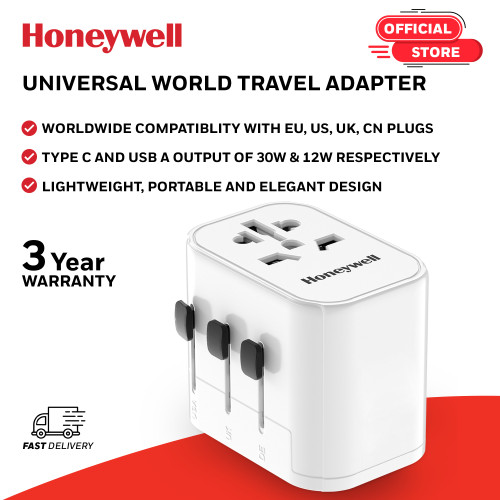 Honeywell Universal World Travel Adapter with 2 USB Port & PD 30W Port