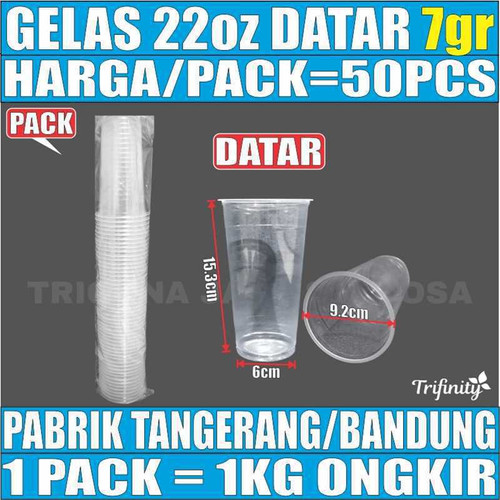 Gelas oz Rata 22oz Datar Cup Plastik Per Pack Murah