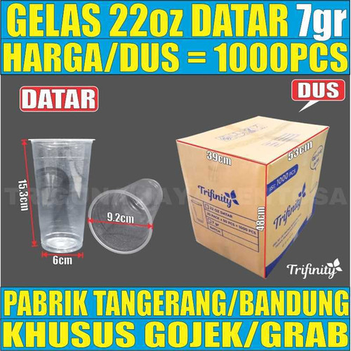 Gelas oz Rata 22oz Datar Cup Plastik Per Dus Murah GJK