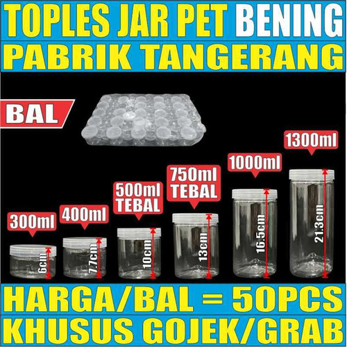 Toples 300ml 400ml 500ml 750ml 1000ml 1300ml Per Ball Plastik Jar Gjk