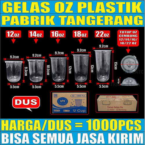 Gelas oz Oval 12oz 14oz 16oz 18oz 22oz /Dus Bening Cup Plastik jsk krm