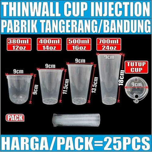 Thinwall Cup Injection Tebal 400ml 500ml 700ml Pack Dan Tutup Sambung