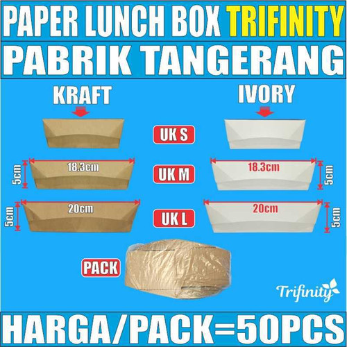 Paper Lunch Box Putih Uk M / L Kraft Coklat Laminasi Kotak Makan