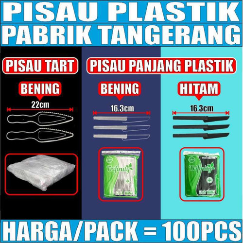 Pisau Kue Tart Ulang Tahun / Pisau Plastik Panjang Bening / Hitam Pack