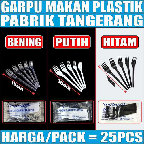 Garpu Makan Plastik Panjang Kuat Tebal Pack Bening / Hitam / Putih